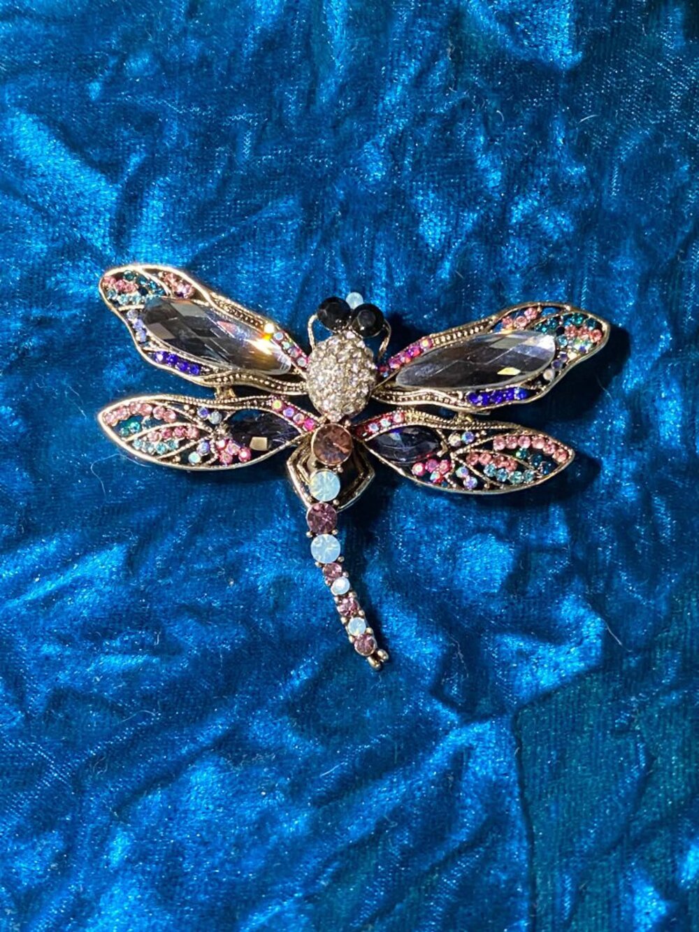 Vintage inspired Dragonfly Rainbow Multi Gem Brooch
